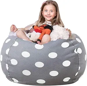 Wekapo Stuffed Animal Storage Bean Bag Chair Cover for Kids | Stuffable Zipper Beanbag for Organizing Children Plush Toys Large Premium Cotton Canvas (Gray Dot, X-Large)