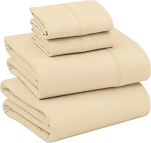 RUVANTI 100% Cotton California King Sheet Sets, 4 Pieces, Soft & Breathable Percale Weave Bedding, Deep Pocket 16", Hotel Standard, Crisp Cool Feel & Durable, Perfect Dyed Sheets, Beige