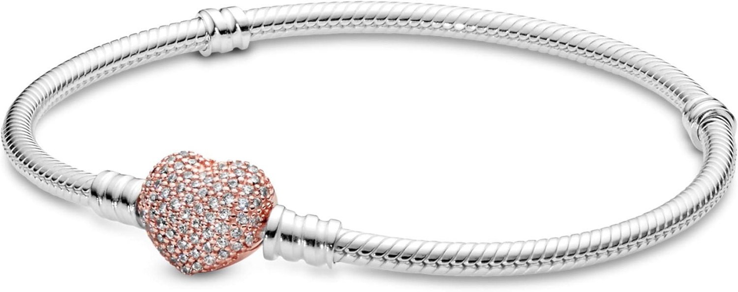 PANDORA Silver Bracelet W/Rose Pave Heart Clasp