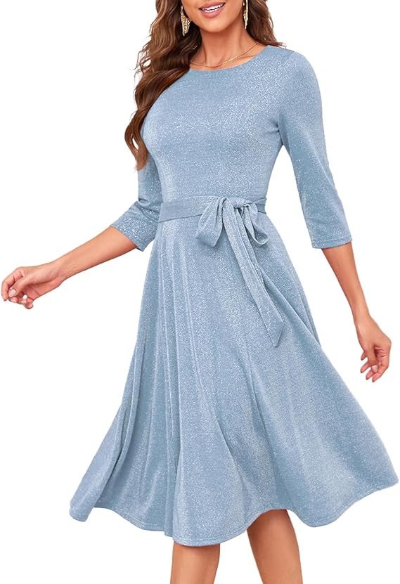 DRESSTELLS Glitter Cocktail Dresses for Women, 3/4 Sleeve Sparkly Formal Party Vintage Tea Dress