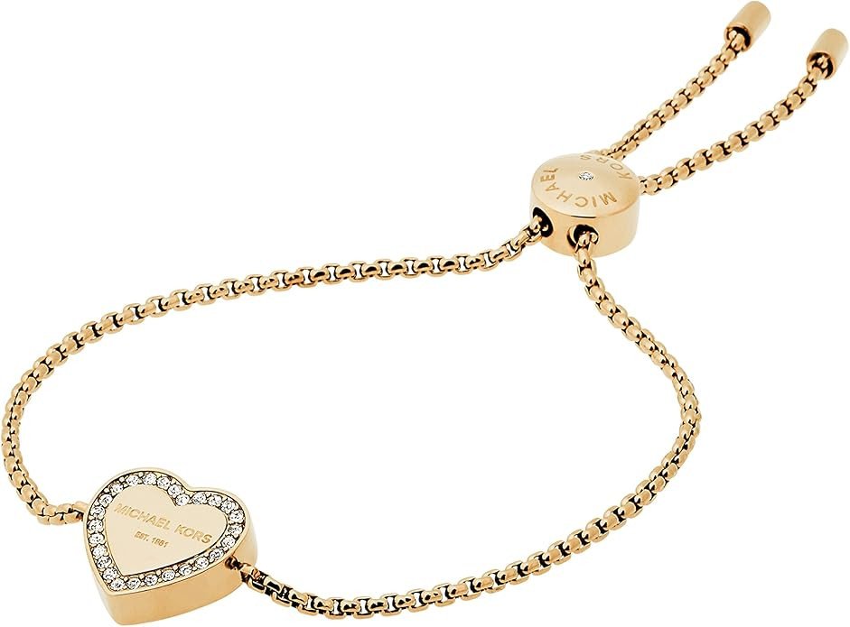 Michael Kors Stainless Steel and Pavé Crystal Signature Heart Chain Bracelet for Women, Color: Gold (Model: MKJ5389710)