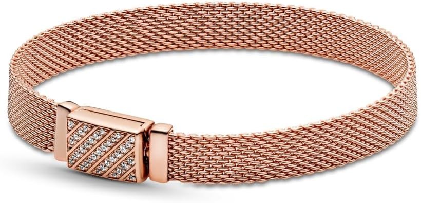 PANDORA Reflexions Long Clasp Pavé Bracelet - Gift for Her - 14k Rose Gold Plated Bracelet with Cubic Zirconia - With Gift Box