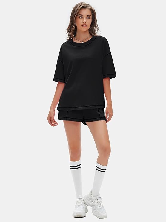 EXLURA Women's Summer Two Piece Sets Lounge Tracksuit Outfits Sweatsuit Casual Short Sleeve Tops and Shorts with Pockets 2025