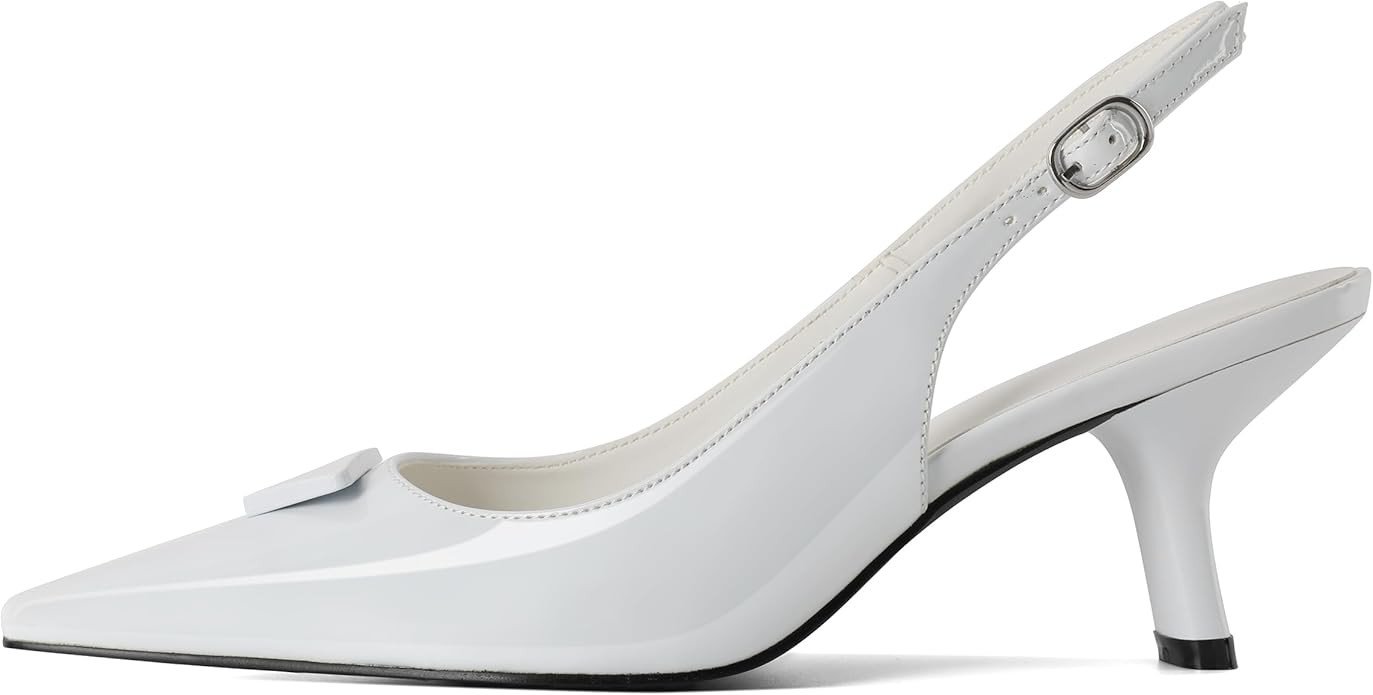 YODEKS Women's Slingback Heels Pointed Toe Low Heel Comma Heels Buckle 2.5 Inch Shoes Patent US Size 5-13