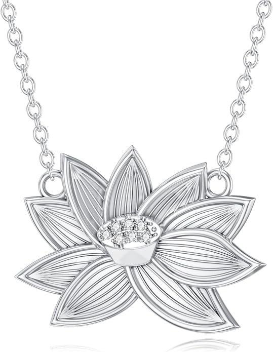 Diamond Lotus Necklace for Women 925 Sterling Silver Diamond Necklace Diamond Lotus Pendant Jewelry Women Necklace Gifts