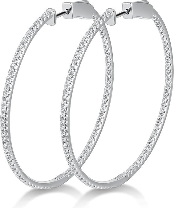 Moissanite Hoop Earrings for Women S925 Sterling Silver D Color VVS1 Round Cut Lab Created Moissanite Earrings Inside Out Round Loops Earrings Hypoallergenic Large Huggie Hoop Earrings