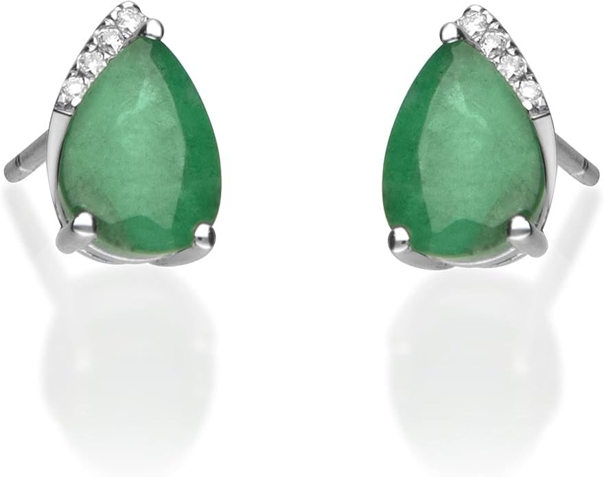 Gin & Grace 14K White Gold Natural Emerald Diamond (I1,I2) Earring for Women