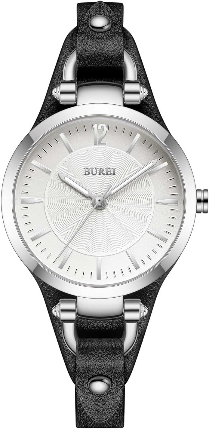 BUREI Women Watches Simple Leather Strap Watch Luxury Quartz Watches Small Thin Ladies Watch Bracelet Band Wristwatch Relogio Feminino (Brown and Black)