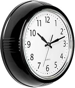 Bernhard Products Black Wall Clock Retro Silent Non Ticking 12 Inch Round Battery Operated Quality Quartz Easy to Read for Home Kitchen Office Classroom School Clocks Sweep Movement Vintage Décor