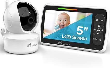 iFamily Baby Monitor - Large 5" Screen with 30Hrs Battery Life - Remote Pan-Tilt-Zoom;No WiFi, Two-Way Audio, Night Vision, Temperature, Lullabies, 960ft Long Range Baby Monitor with Camera and Audio