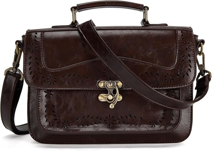 ECOSUSI Women PU Leather Satchel Purse Vintage Small College Crossbody Messenger Bag Work Cross-body Bag