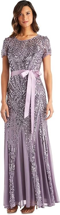 R&M Richards Womens Plus Formal Sequined Evening Dress