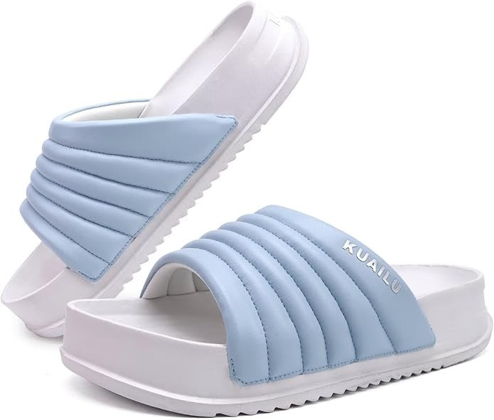KuaiLu Womens Sandals with Arch Support Orthopedic Comfortable Lightweight Cushion Recovery Slides Summer Fashion Leather Casual Womans Plantar Fasciitis Sandals for Indoor&Outdoor (US Size 6-12)