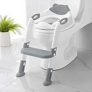 Potty Training Seat with Step Stool Ladder, SKYROKU Potty Training Toilet for Kids Boys Girls Toddlers - Comfortable Safe Potty Seat with Anti-Slip Pads Ladder Grey