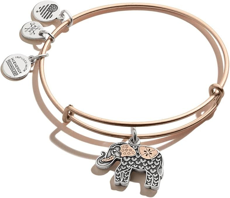 Alex and Ani Path of Symbols Expandable Bangle for Women, Elephant Charm, Two-Tone Finish, 2 to 3.5 in