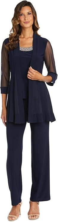 R&M Richards Women's Beaded Neck 2 Piece Pant Set