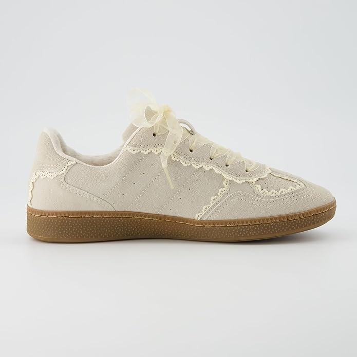 CUSHIONAIRE Belinda Women’s Lace Detail Casual Sneakers – Elegant Ribbon Lace-Up Shoes with Memory Foam