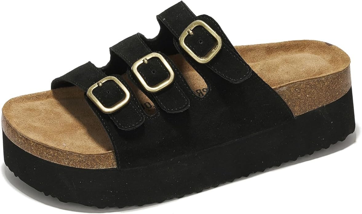 Project Cloud 100% Genuine Suede Womens Sandals - Wedges & Platform Sandals Women with Soft Lining & Memory Foam - Non-Slip Wedge Sandals for Women - 3 Strap Women Footwear (Dyan)
