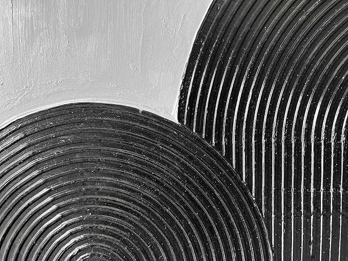 Eonzeun Hand-Painted Black and White Textured Wall Art 24x24 inch,Modern Minimalist Abstract Canvas Oil Painting for Wall Decorations