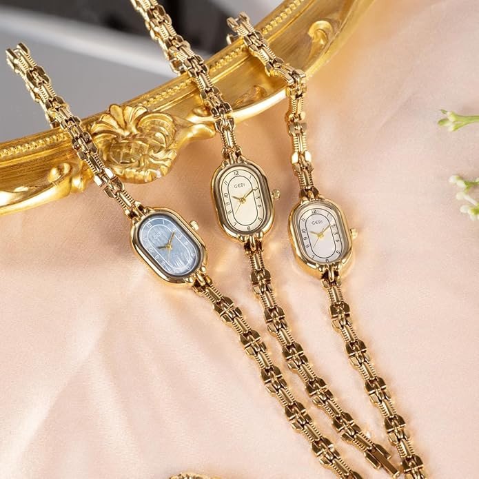 TOOCAT Women's Vintage Oval Quartz Watch Women's Pointer Waterproof Watch Fashion Bracelet Dress Watch Luxury Simple Bracelet Compact Gold Watch