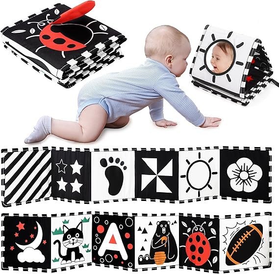 URMYWO Black and White Baby Toys, Tummy Time High Contrast Newborn Toys 0-3 Months, Soft Baby Book