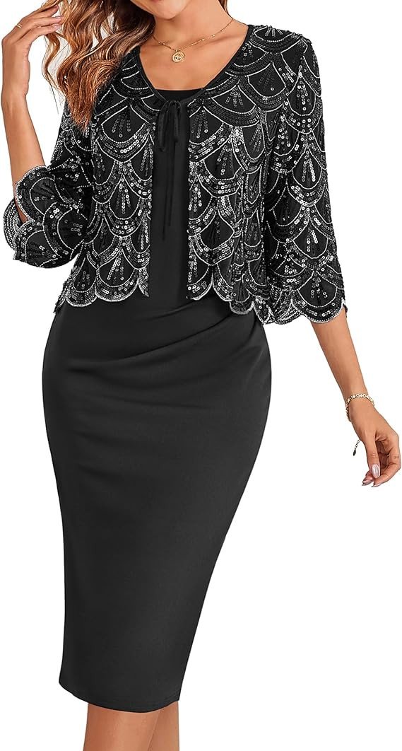 GRACE KARIN 2025 Mother of The Bride Dresses for Women Two Piece with Sequin Jacket Evening Gown Wedding Guest Formal Dress