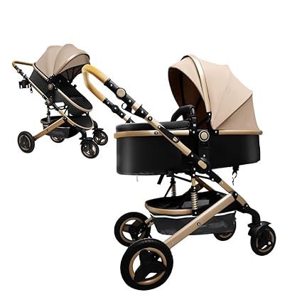 Luxury Baby Stroller 2 in 1 with Bassinet Mode Foldable Infant Stroller High Landscape Reversible Stroller Travel Pram Baby Carriage (Black)