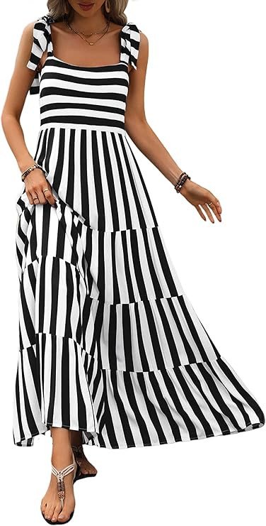 PRETTYGARDEN Women Dresses 2025 Summer Floral Sleeveless Maxi Dress Casual Spaghetti Strap Tiered Flowy Beach Long Dress