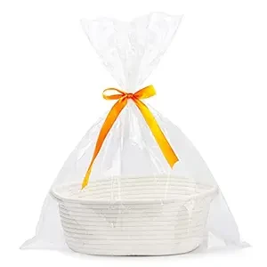 Pro Goleem Small Woven Basket with Gift Bags and Ribbons Durable Baskets for Valentines Day Gifts Empty Small Rope Basket for Storage 12"X 8" X 5" Baby Toy Basket with Handles, White