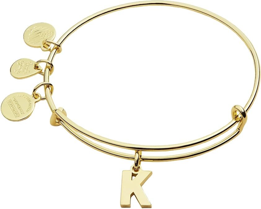 Alex and Ani Expandable Bangle for Women, Initials A to Z Letter Charms, Shiny Finish, 2 to 3.5 in