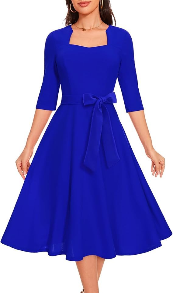 DRESSTELLS Glitter Cocktail Dresses for Women, 3/4 Sleeve Sparkly Formal Party Vintage Tea Dress