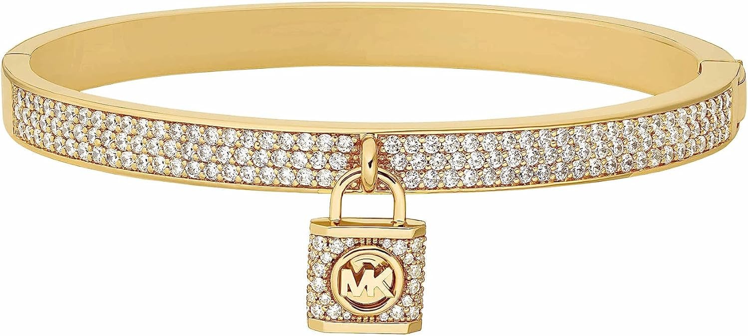 Michael Kors Women's 14K Gold-Plated Pavé Lock Charm Bangle