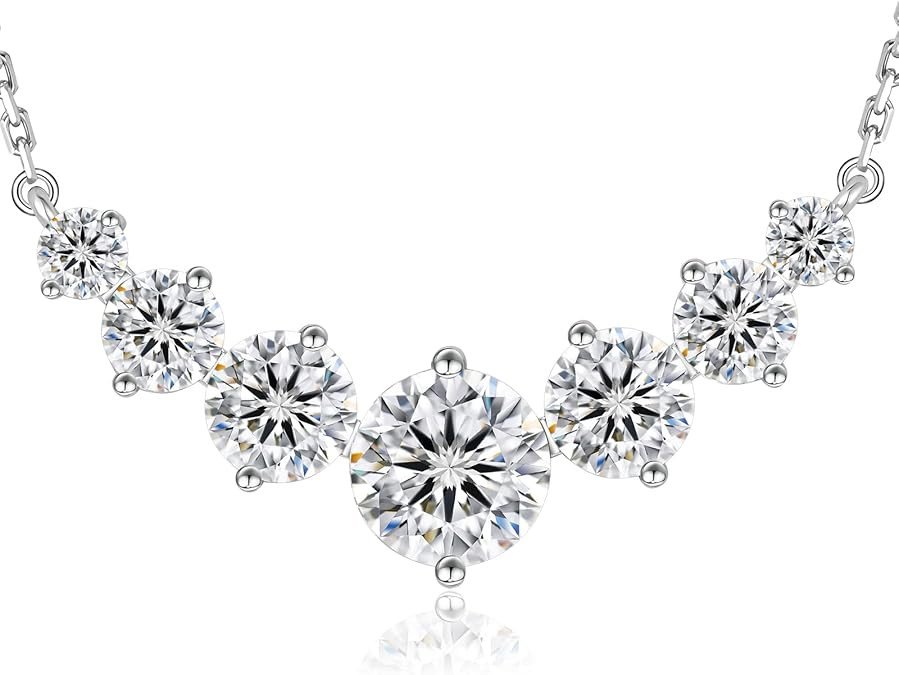 KRKC Moissanite Pendant Necklace for Women, 1.7CT/2.8CT/5CT Lab Created Diamond Necklace Anniversary Romantic Gift for Her, VVS1 Clarity D Color, Adjustable S925 Sterling Silver Chain 14K White Gold P