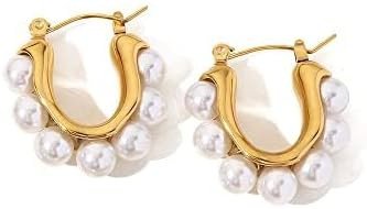 14K Gold Pearl Hoop Earrings, Netrual Freshwater Pearl Dangle Earrings, Women's Day, Birthday Gift for Wife,Girlfriend