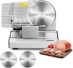 CUSIMAX Electric Meat Slicer for Home,Two 7.5''Stainless Steel Blades,1-20mm Adjustable Thickness,Easy to Cut Various Foods,Removable Food Carriage for Easy Cleaning