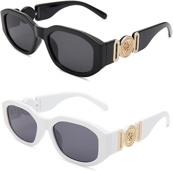 Hycredi Rectangle Sunglasses for Women Men Retro Driving Glasses 90’s Vintage Fashion Irregular Frame UV400 Protection