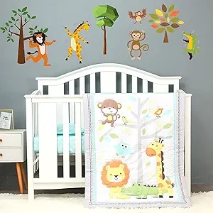 3 Pieces Jungle Party Crib Bedding Sets for Boys and Girls | Baby Bedding Set of Crib Fitted Sheet, Quilt for Standard Size Crib