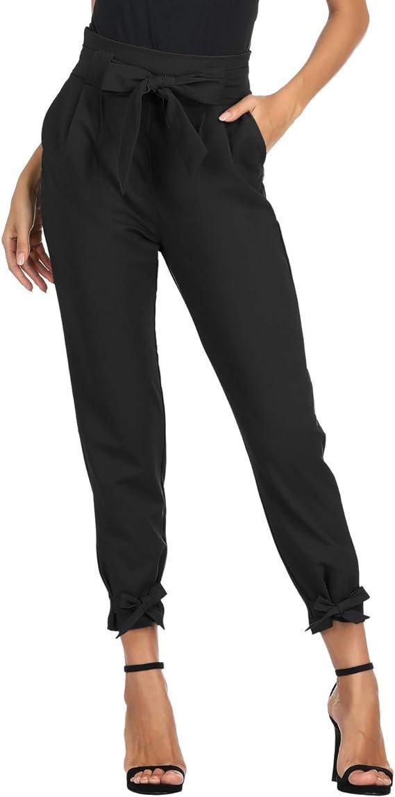 GRACE KARIN Womens Casual High Waist Pencil Pants with Pockets Bow-Knot Cropped Paper Bag Pants for Work
