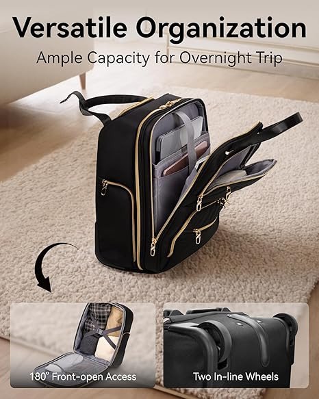 LUGGEX Underseat Carry On Luggage with Wheels, Stylish Lightweight Under Seat Luggage, Soft Sided Personal Item Suitcase for Short Trip (Black, 16 Inch)