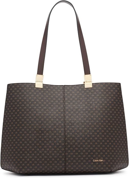 Calvin Klein Women's Granite Geometric Tote Bag – Vegan Leather, Monogram, 3 Pockets