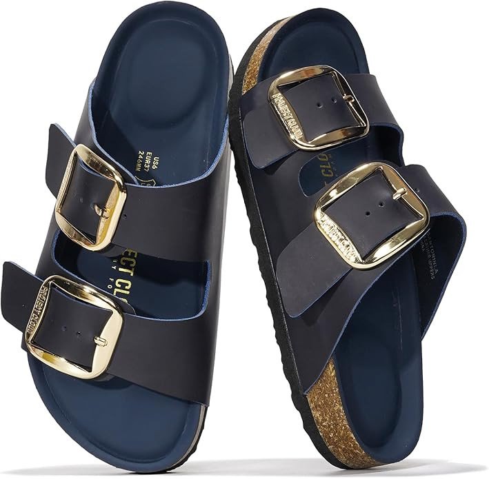 Project Cloud Genuine Leather Flat Sandals Comfortable Beach Essentials Womens Sandals Memory Foam Vacation Essentials Slides for Women Footwear (Santorini)