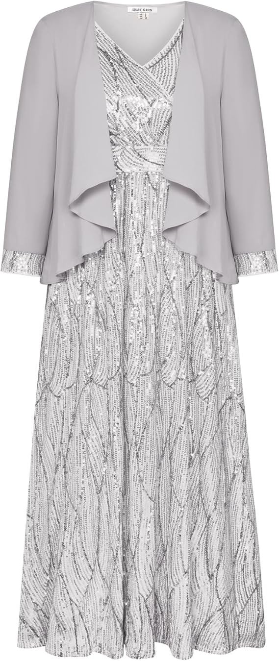 GRACE KARIN 2024 Women's Two Piece Sequin Dress with Jacket Mother of The Bride Dresses Homecoming Wedding Guest Dresses