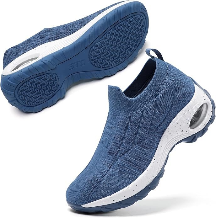 STQ Womens Slip on Walking Shoes Breathable Non Slip Work Shoes Comfortable Air Cushion Orthopedic Sneakers with Arch Support