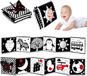Black and White High Contrast Baby Toys 0-6 6-12 Months Soft Book for Newborn Brain Development Tummy Time Toys Infant Sensory Crinkle Toys 0-3 3-6 Month Montessori Learning Activities for Babies