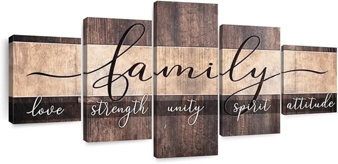 Elephant Stock Multi-Piece 5 Panel Family & Home Typography Art Prints - Wall Decor, Wall Art - Artwork for Walls - 74" X 34"