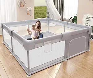 Baby Playpen 50x50 Inch, Play Pens for Babies and Toddlers Baby Fence Baby Play Yards for Indoor & Outdoor with Breathable Mesh Anti-Fall Playpen