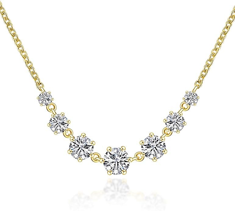 Moissanite Pendant Necklace for Women with 18K Yellow Gold, 1.32Ct DF VVS Clarity Lab Created Moissanite Choker Necklace with Charm, Sterling Silver Necklace for Wedding Promise Engagement