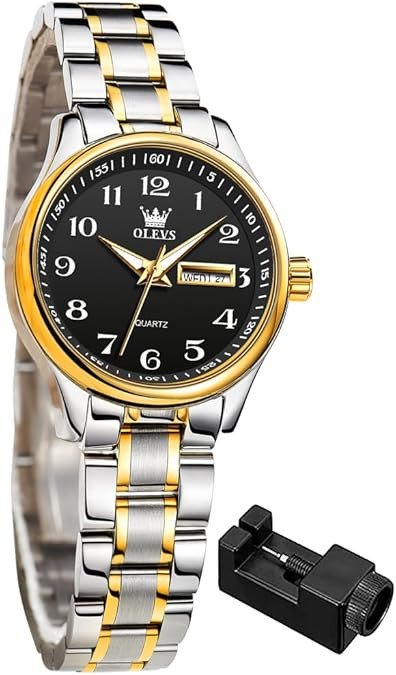 OLEVS Women Watches Business Dress Female Ladies for Small Wrist Watch Gold Silver Tone Stainless Steel Band Analog Quartz Day Date Waterproof Lady Watches
