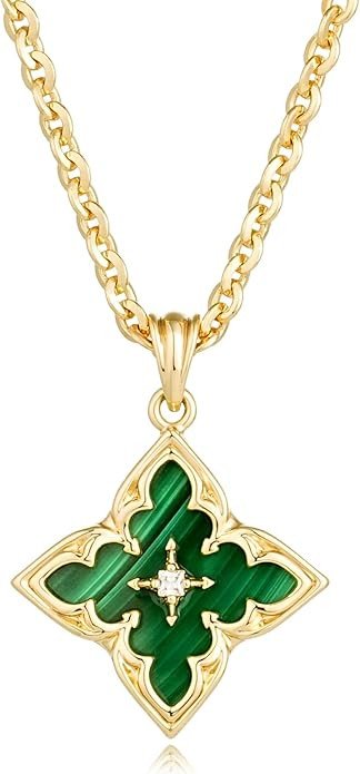 MYEARS Women Star Necklaces Gold Pendant Natural Stone Cubic Zirconia 14K Gold Plated Simple Dainty O Link Chain Everyday Trendy Jewelry