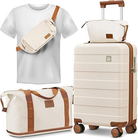 imiomo Carry on Luggage 22x14x9 Airline Approved with Satchel Bag, Hardside 20 Inch Carry-on Suitcases with Spinner Wheels and TSA Lock, White
